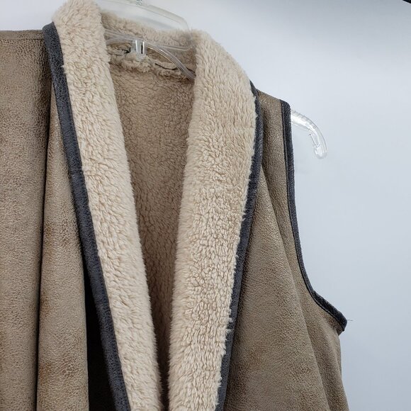 JODIFL Faux Shearling Vest Womens M Tan Cream Draped Open Front Sherpa Fur Lined - Picture 5 of 9